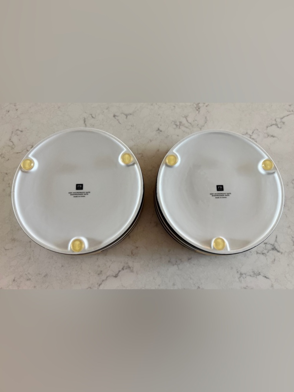 Pottery Barn Striped Ceramic Pet Bowls - Black, White & Gold Accent - like NEW! - Picture 3 of 5